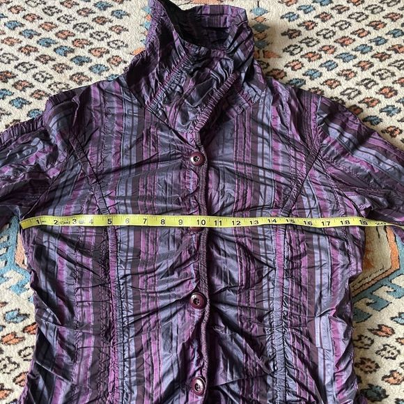 INSIGHT Purple Shiny Crinkle Striped Jacket Blazer - Picture 8 of 11